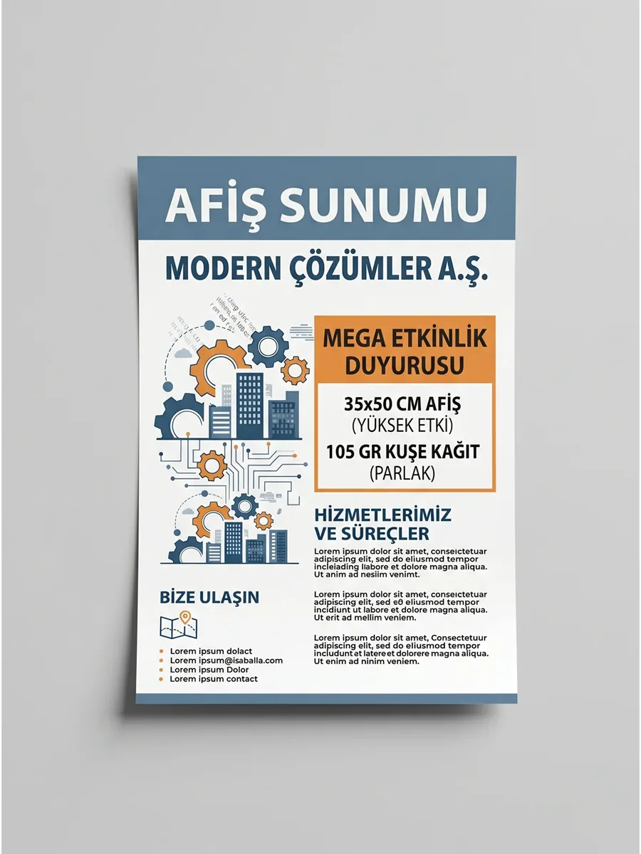 Afiş 35 x 50 cm 105 gr Kuşe Kağıt için tek yön tam zemin baskı logo uygulamalı ürün görseli