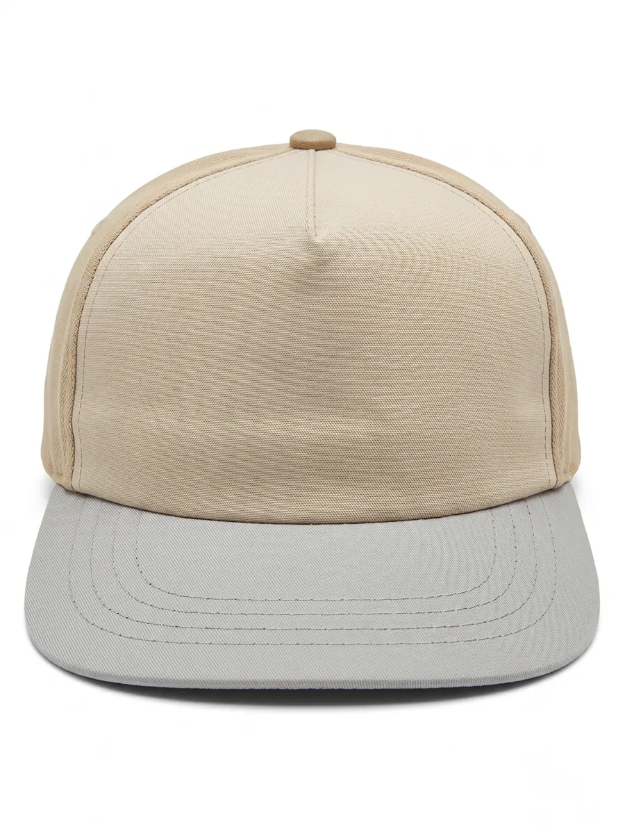 Snapback Şapka Polyester Bej Gri için ön panel logo uygulamalı ürün görseli