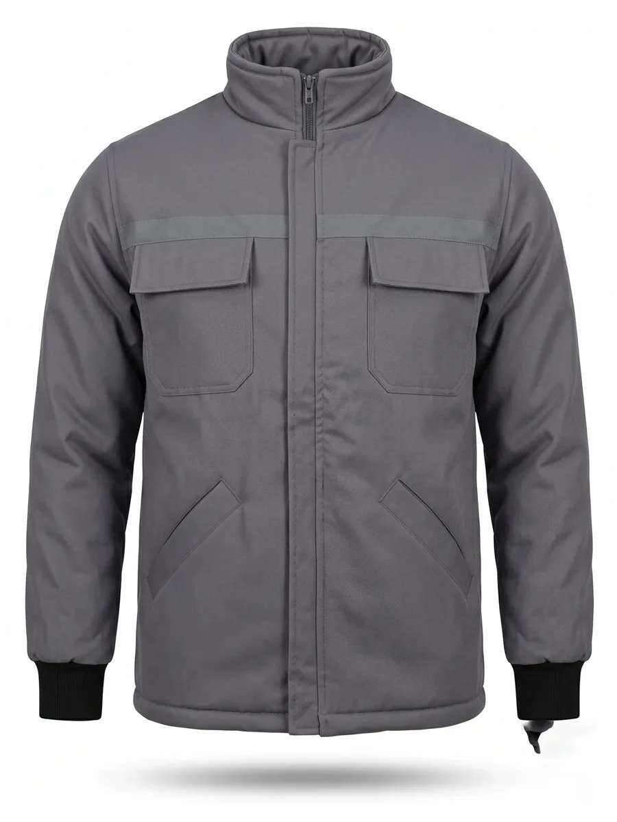 Gabardin İş Montu Gri için sol göğüs / sırt logo uygulamalı ürün görseli