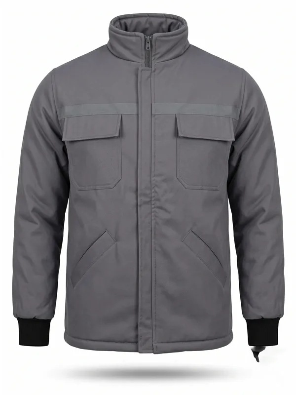 Gabardin İş Montu Gri için sol göğüs / sırt logo uygulamalı ürün görseli