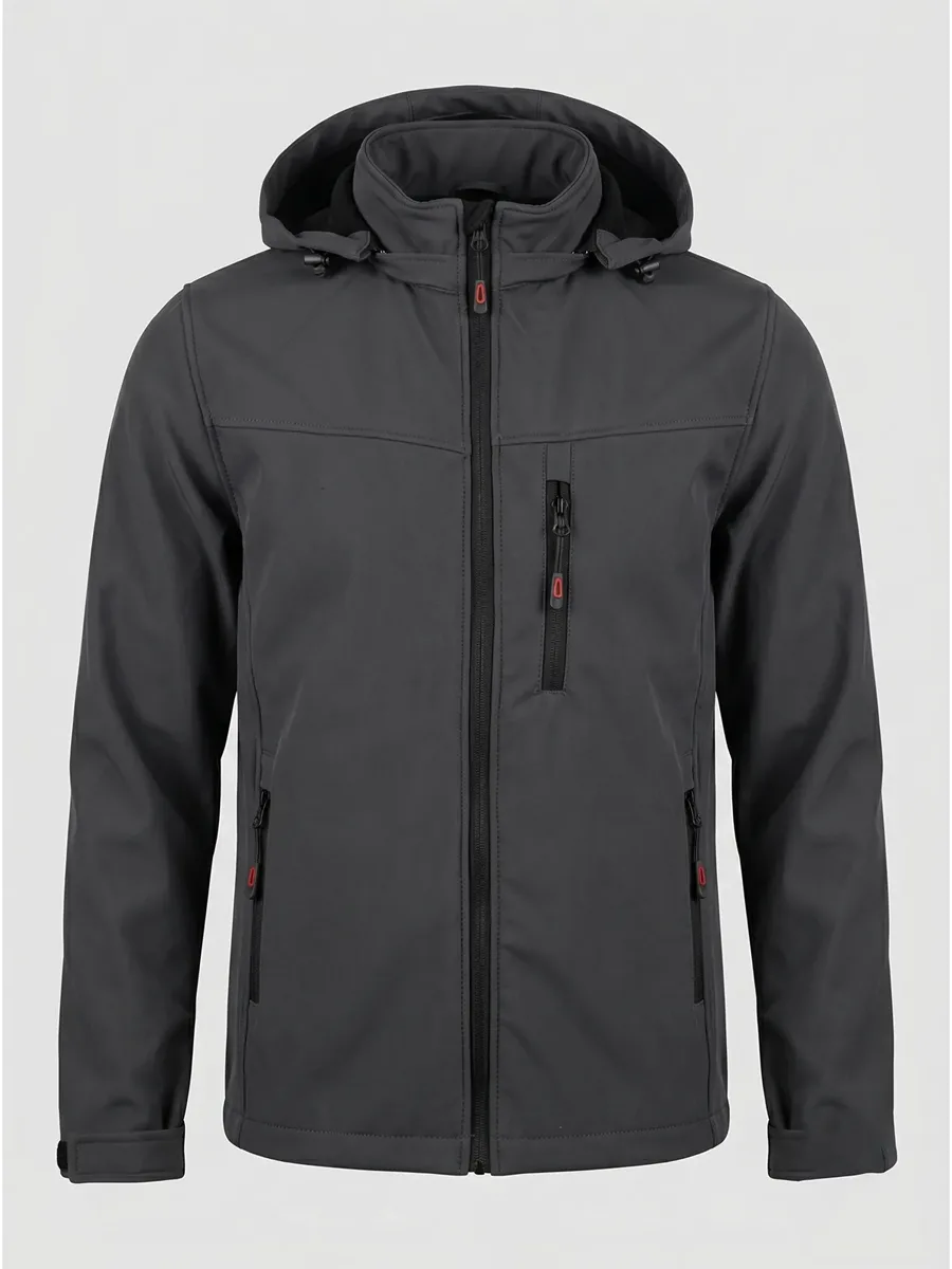 Kapüşonlu Softshell Mont Antrasit için sol göğüs / sırt / kol logo uygulamalı ürün görseli