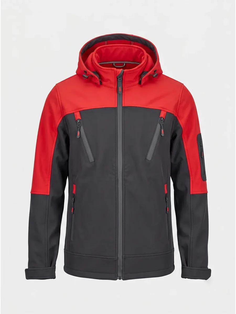 Kapüşonlu Softshell Mont Kırmızı Siyah Kırmızı Siyah