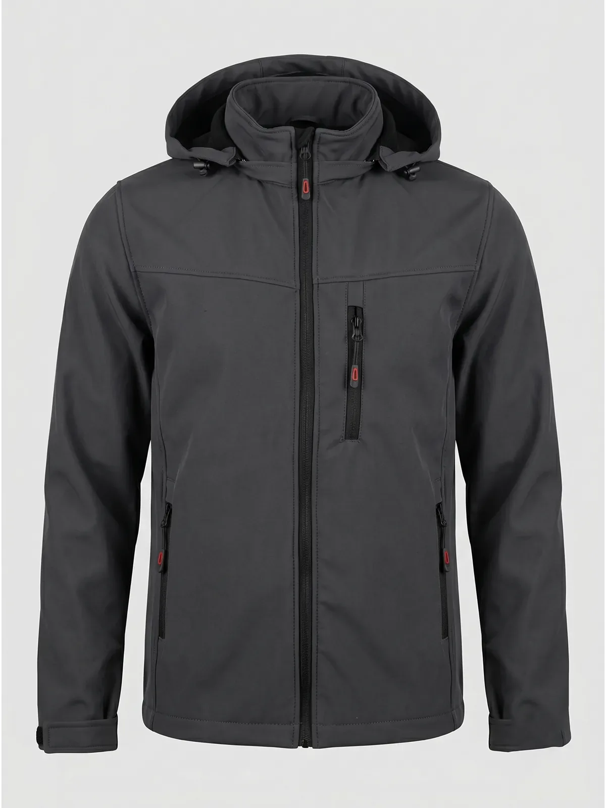 Kapüşonlu Softshell Mont Antrasit için sol göğüs / sırt / kol logo uygulamalı ürün görseli