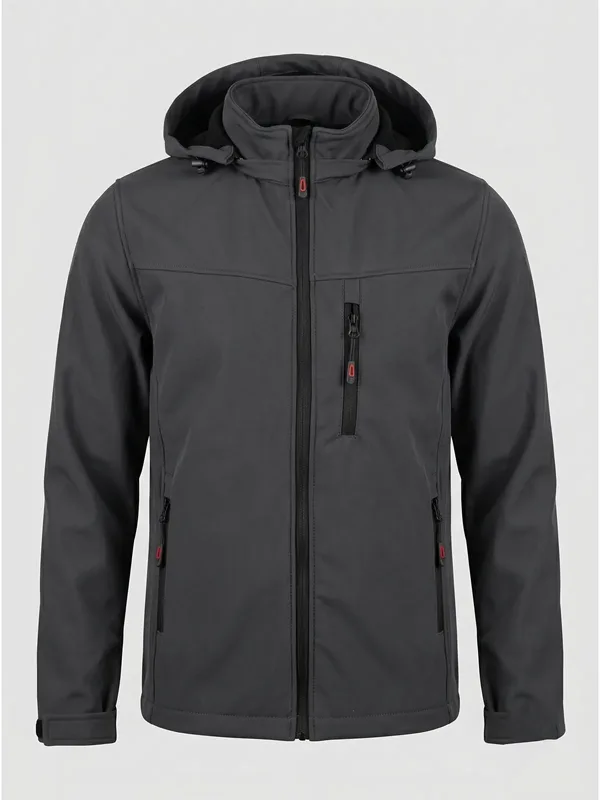 Kapüşonlu Softshell Mont Antrasit için sol göğüs / sırt / kol logo uygulamalı ürün görseli