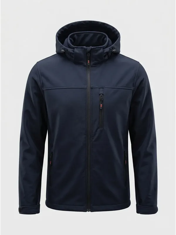 Kapüşonlu Softshell Mont Lacivert için sol göğüs / sırt / kol logo uygulamalı ürün görseli