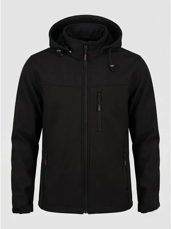Kapüşonlu Softshell Mont Siyah için sol göğüs / sırt / kol logo uygulamalı ürün görseli