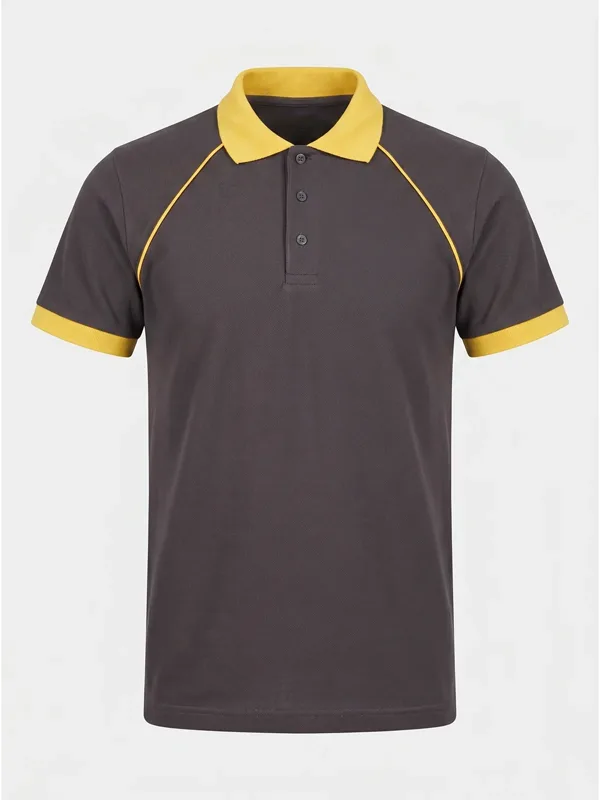 Polo Yaka Tişört Reglan Kol Antrasit Sarı için göğüs / sırt logo uygulamalı ürün görseli