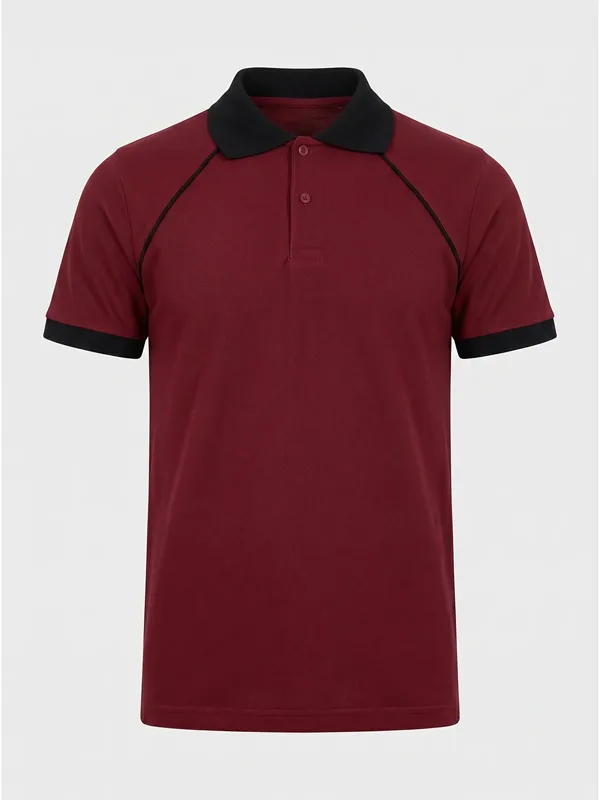 Polo Yaka Tişört Reglan Kol Bordo Siyah için göğüs / sırt logo uygulamalı ürün görseli