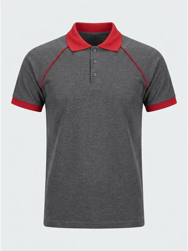Polo Yaka Tişört Reglan Kol Füme Kırmızı için göğüs / sırt logo uygulamalı ürün görseli