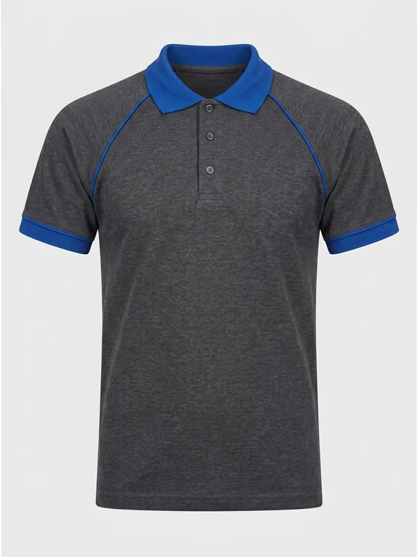 Polo Yaka Tişört Reglan Kol Füme Saks Mavi için göğüs / sırt logo uygulamalı ürün görseli