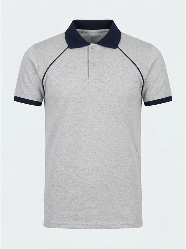 Polo Yaka Tişört Reglan Kol Gri Lacivert için göğüs / sırt logo uygulamalı ürün görseli