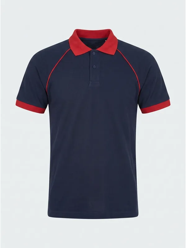 Polo Yaka Tişört Reglan Kol Lacivert Kırmızı için göğüs / sırt logo uygulamalı ürün görseli