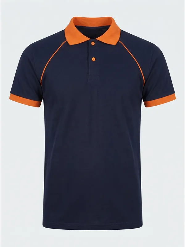 Polo Yaka Tişört Reglan Kol Lacivert Turuncu için göğüs / sırt logo uygulamalı ürün görseli