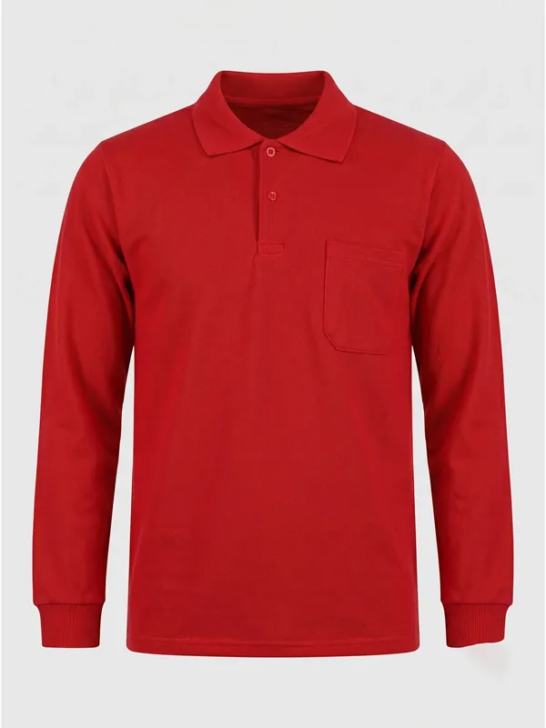 Polo Yaka Uzun Kol Cepli Sweatshirt Kırmızı için cep üstü / sırt logo uygulamalı ürün görseli