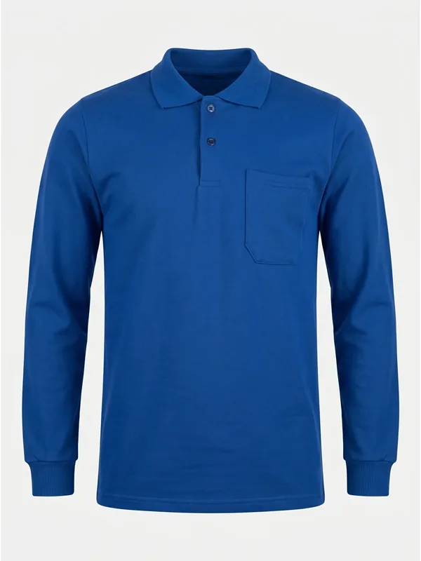 Polo Yaka Uzun Kol Cepli Sweatshirt Saks Mavi için cep üstü / sırt logo uygulamalı ürün görseli