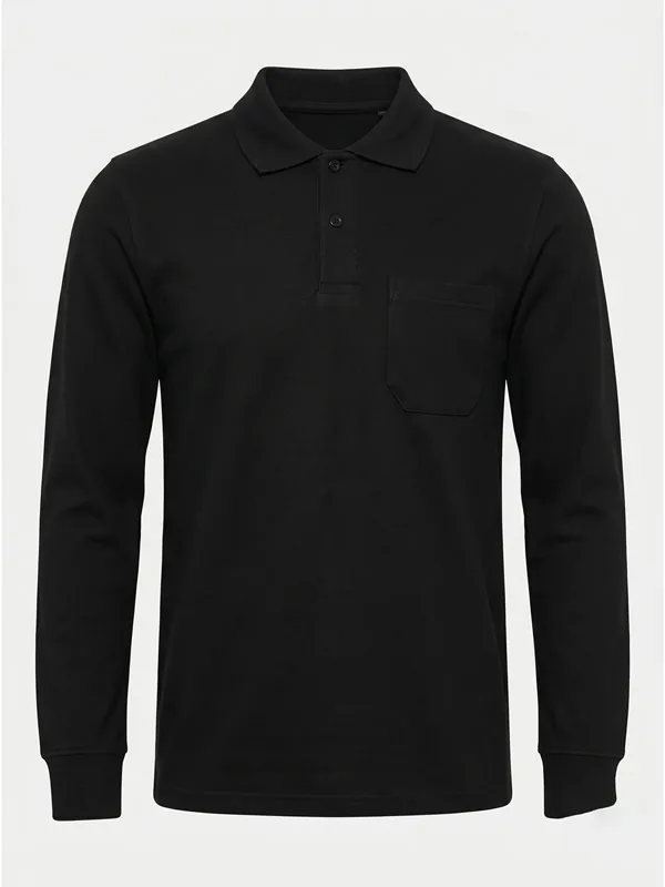 Polo Yaka Uzun Kol Cepli Sweatshirt Siyah için cep üstü / sırt logo uygulamalı ürün görseli