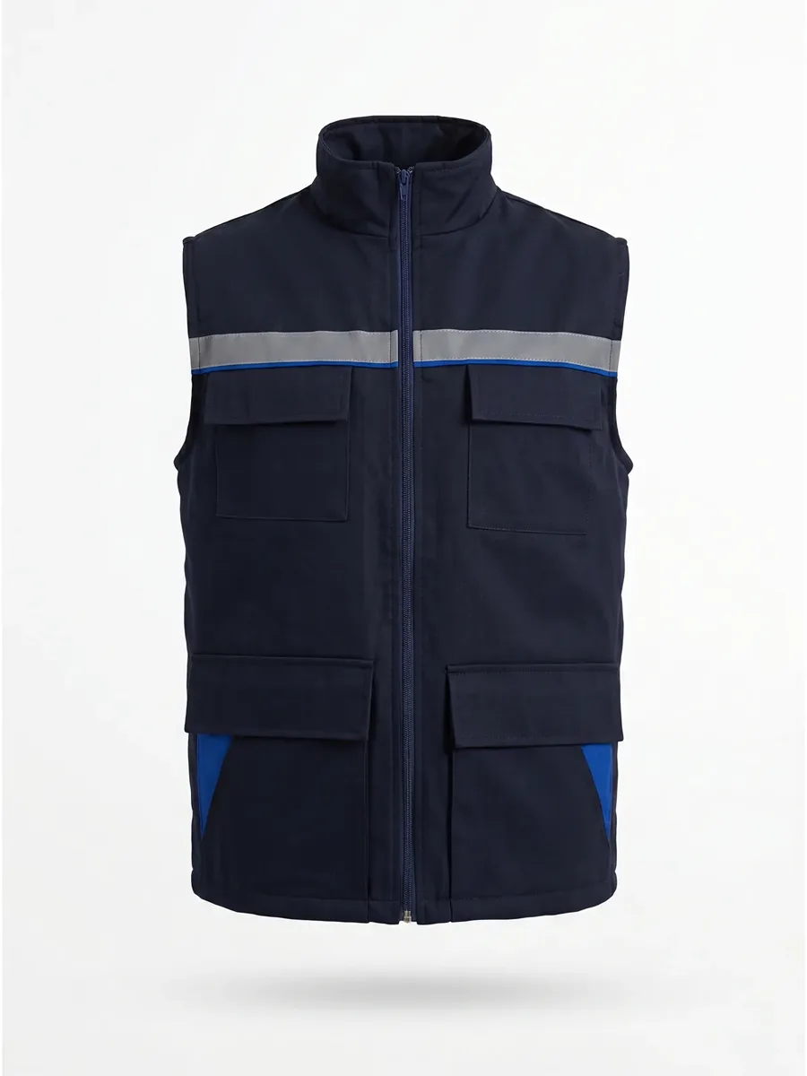 Gabardin İş Yeleği Reflektörlü Kışlık Lacivert için göğüs / sırt logo uygulamalı ürün görseli