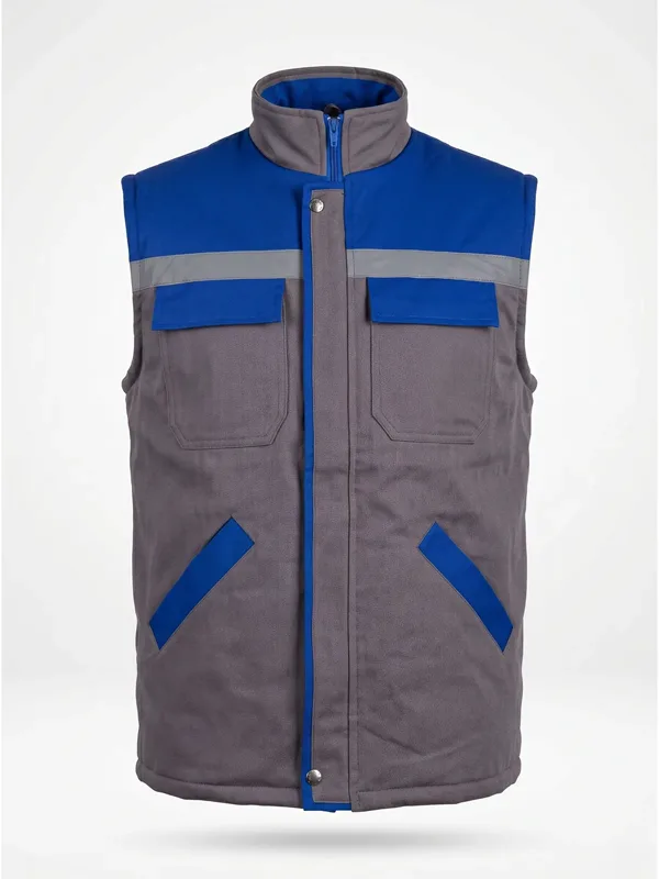 Gabardin İş Yeleği Kışlık Gri Saks Mavi için sol göğüs / sırt logo uygulamalı ürün görseli