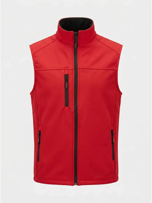 Softshell İş Yeleği Kırmızı için sol göğüs / sırt logo uygulamalı ürün görseli